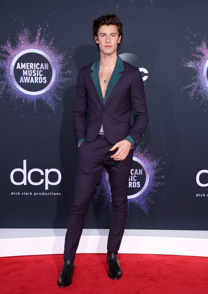 Shawn Mendes Wears an Indigio Suit and Necklaces to the AMAs