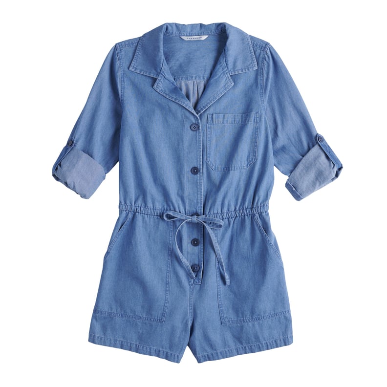 Long Sleeve Romper in Medium Blue Wash