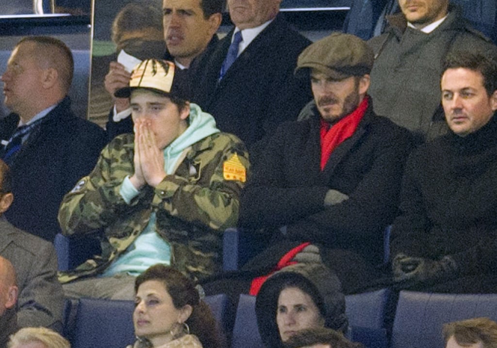 David and Brooklyn Beckham at PSG Champions League Game