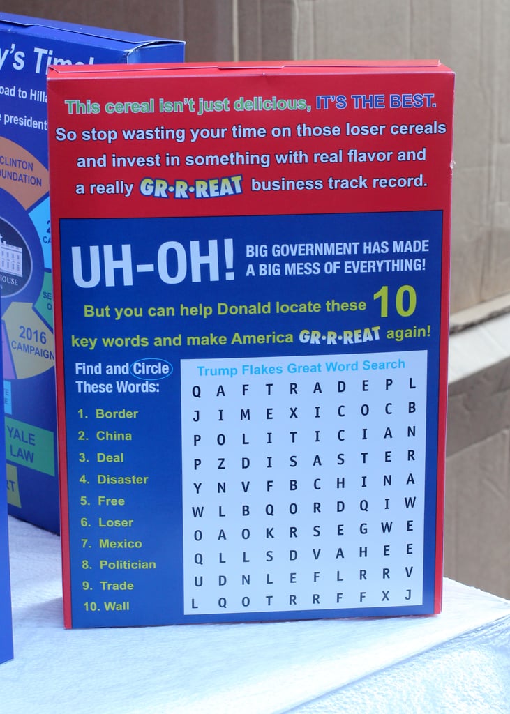 A word puzzle on the back of the Trump Flakes box.