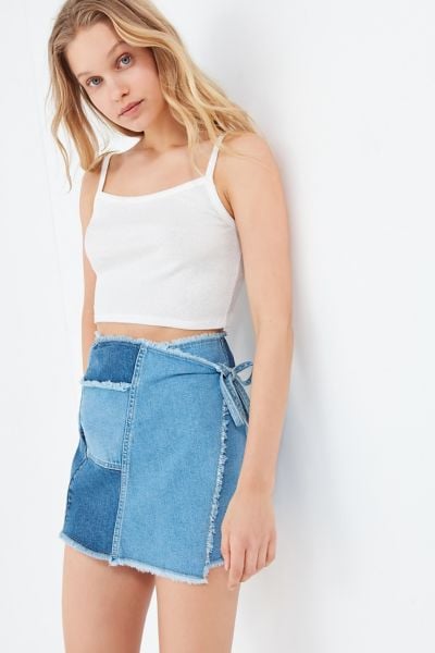 UO Frayed Wrap Mini Skirt