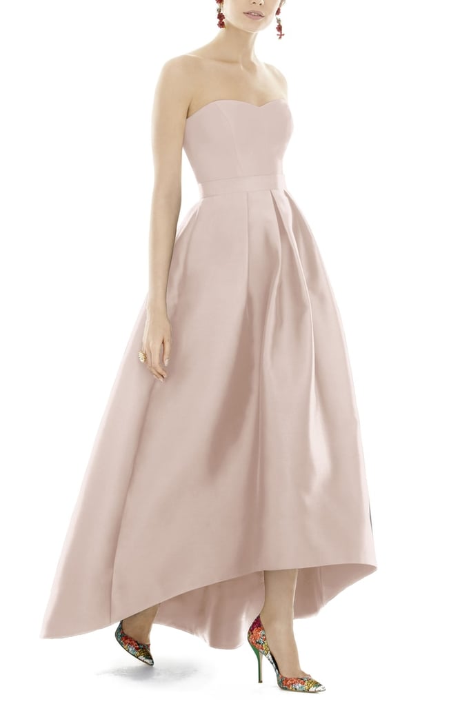 Show off your shoes in this Alfred Sung Strapless High/Low Sateen Twill Gown ($230).