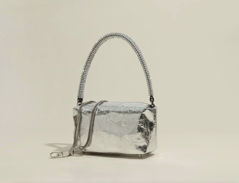 JDYS.W Alexa Metallic Crinkled Leather Rhinestone Handle Mini Handbag