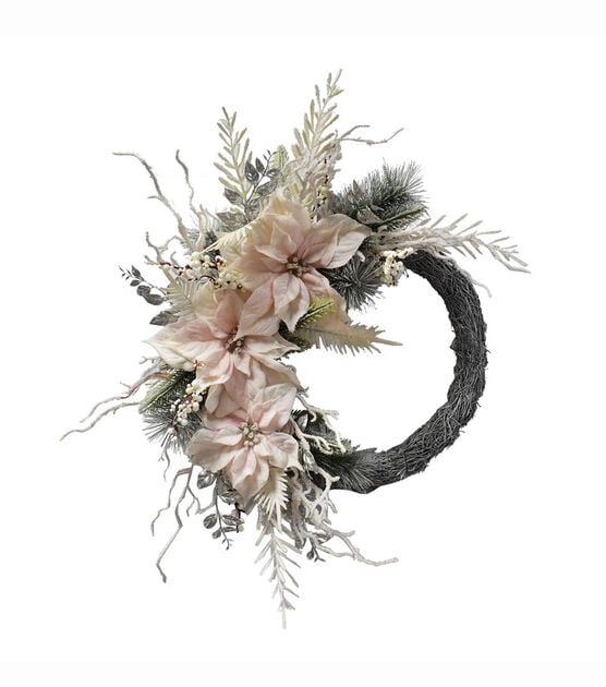 Bloom Room Holiday Asymmetrical Poinsettia & Pine Wreath Pink