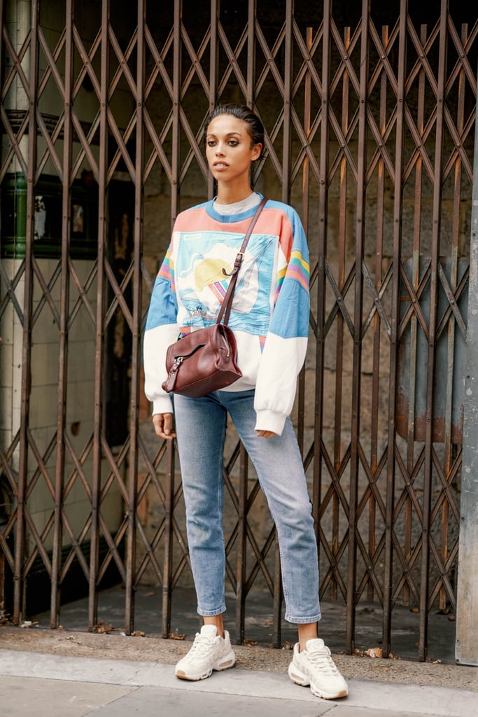 Channelling the '80s in Stonewash, Trainers, and a Bold Sweater