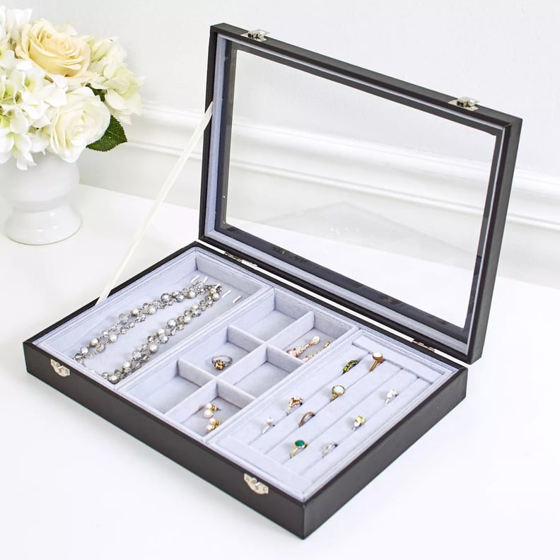 Lakeside Countertop Jewelry Organizer Tray with Glass Lid
