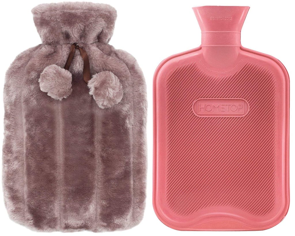 HomeTop Premium Classic Rubber Hot-Water Bottle and Luxurious Faux Fur Plush Fleece Cover With Pom Pom Decor in Nude Pink ($16)