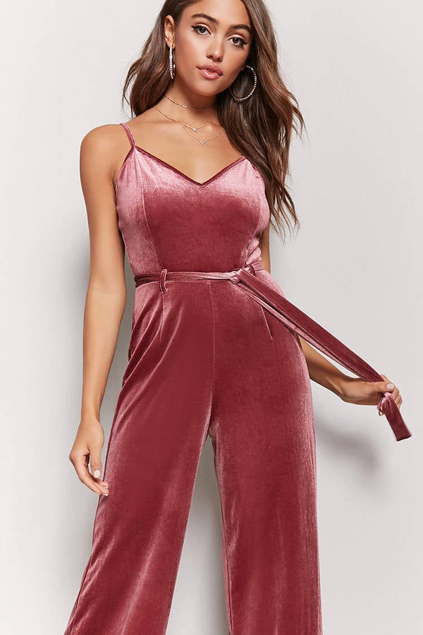 Forever 21 Velvet Belted Palazzo Jumpsuit