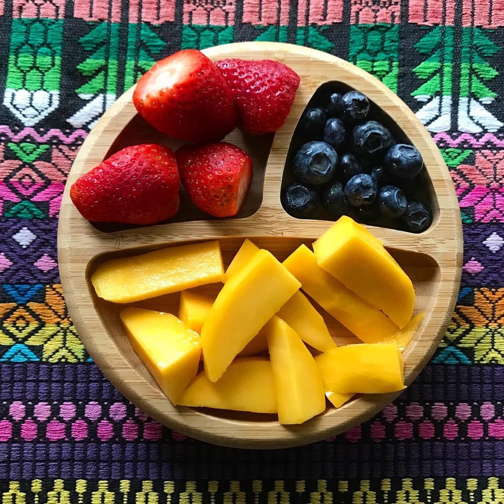 "Snack: strawberries, blueberries, and mango."