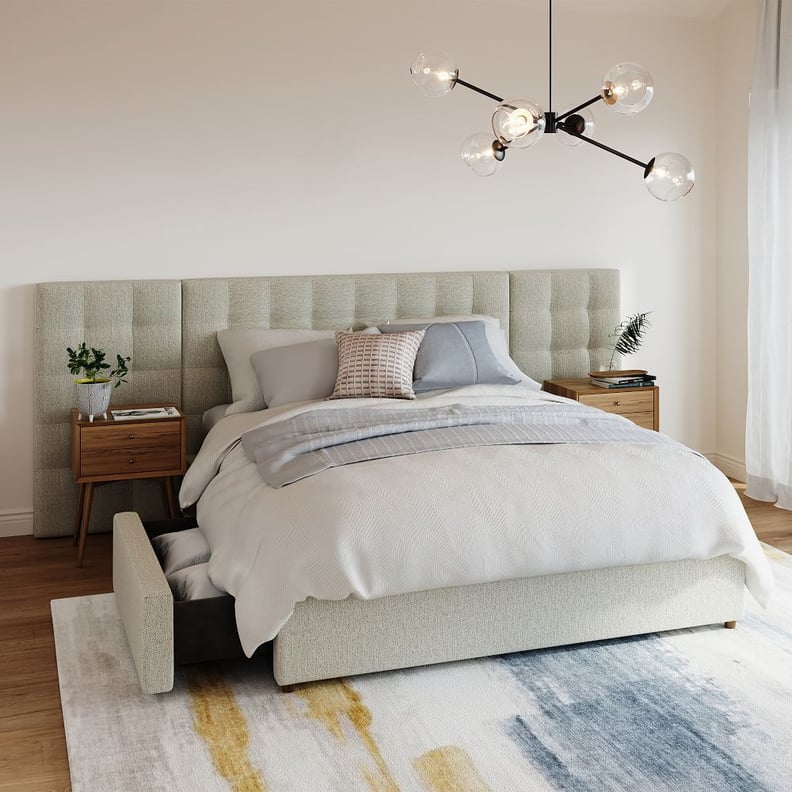 West Elm Grid-Tufted Upholstered Wide Storage Bed