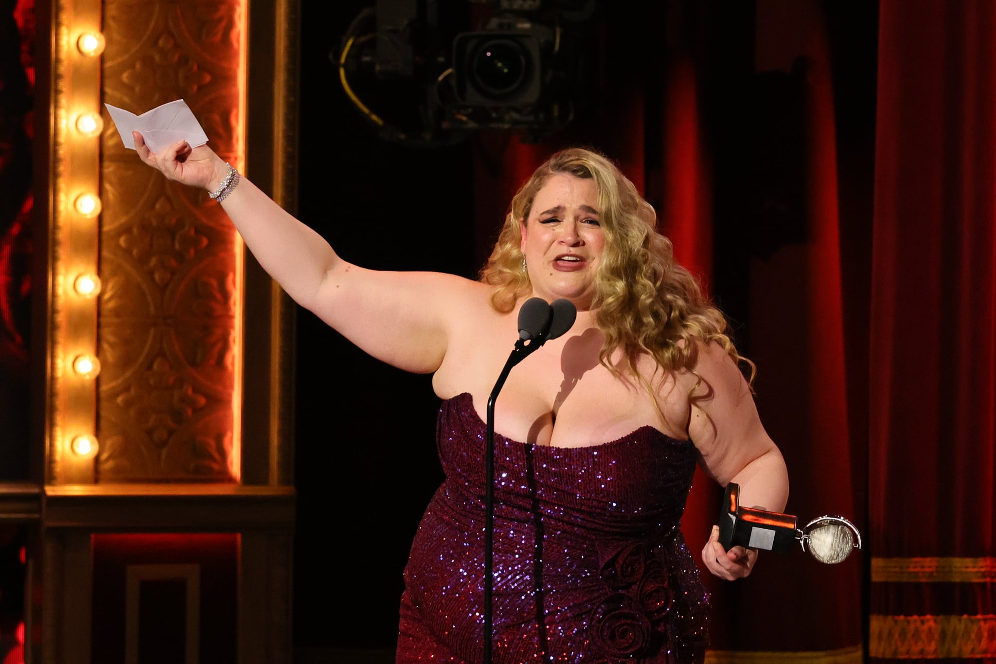 NEW YORK, NEW YORK - JUNE 11: Bonnie Milligan accepts the award for Best Featured Actress in a Musical for 