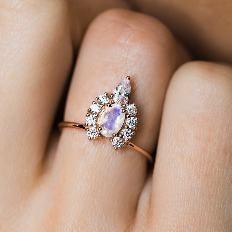 Colored Stones: Moonstone and Diamond Princess Crown Ring