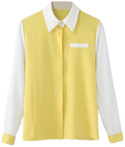 Romwe Colorblock Fake Pocketed Yellow Shirt ($27)