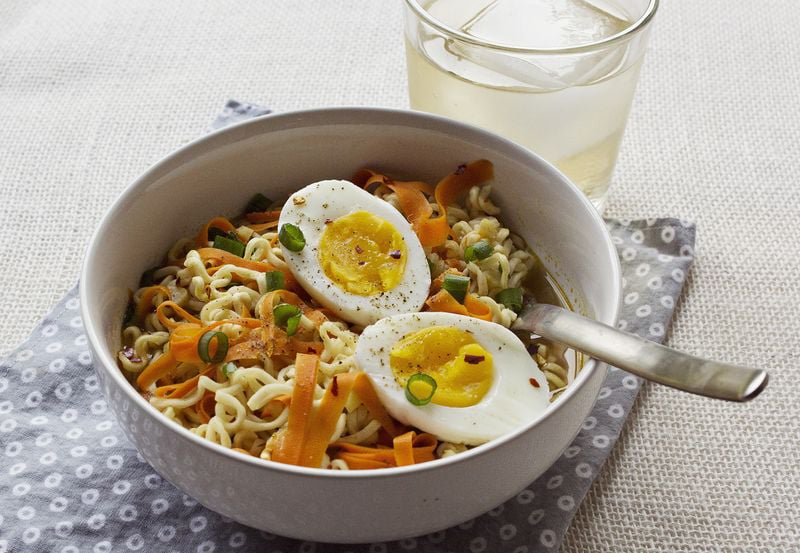 Ramen With Soft-Boiled Eggs, Scallions, and Carrot Ribbons Ramen With Soft-Boiled Eggs, Scallions, and Carrot Ribbons