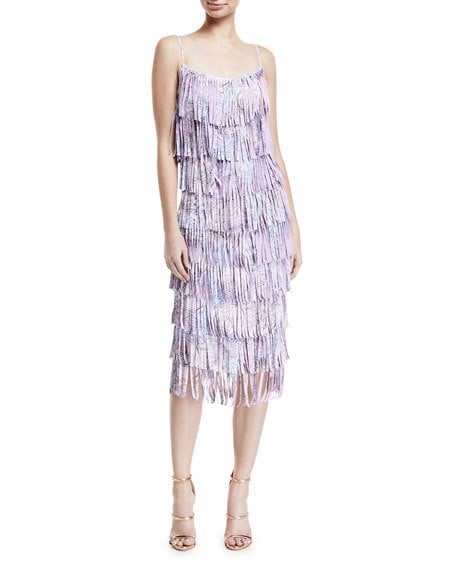 Chiara Boni Tiered Fringe Sleeveless Cocktail Dress