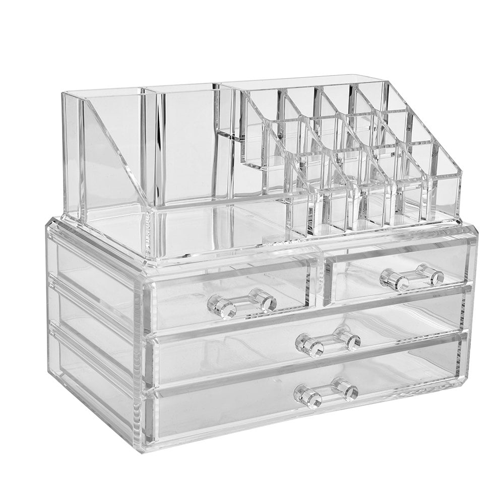 Zhiai Jewelry and Cosmetic Storage Boxes With Brush Holder With 4 Drawer 2 Pieces Set