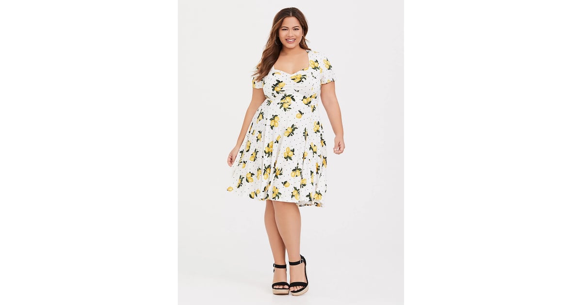 Torrid White Lemon Dot Challis Skater Dress | Meghan ...