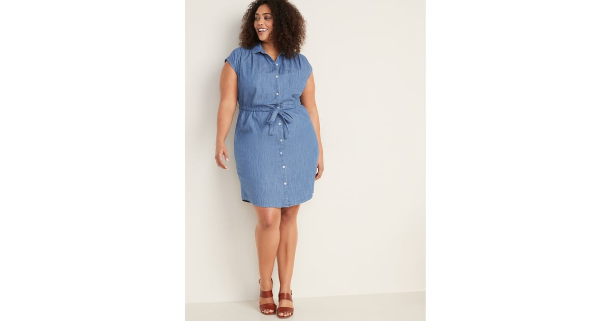 Old Navy Chambray CinchTie PlusSize Shirt Dress Best Plus Size Dresses From Old Navy