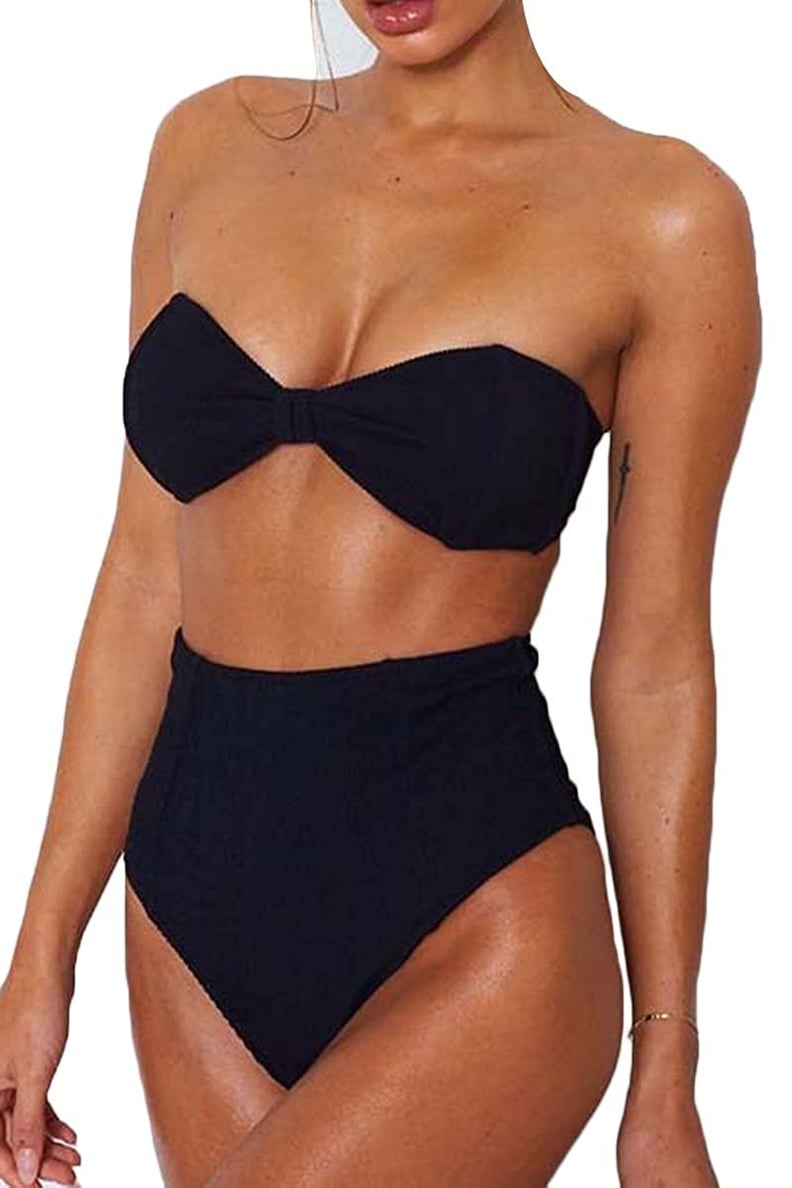 Laucote Womens Sexy Knot Front Ribbed Knit Bandeau Swimsuit