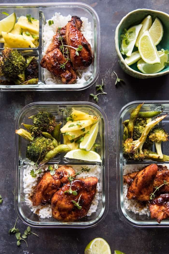 Tropical Jerk Chicken and Gingered Broccoli Bento Box Lunch