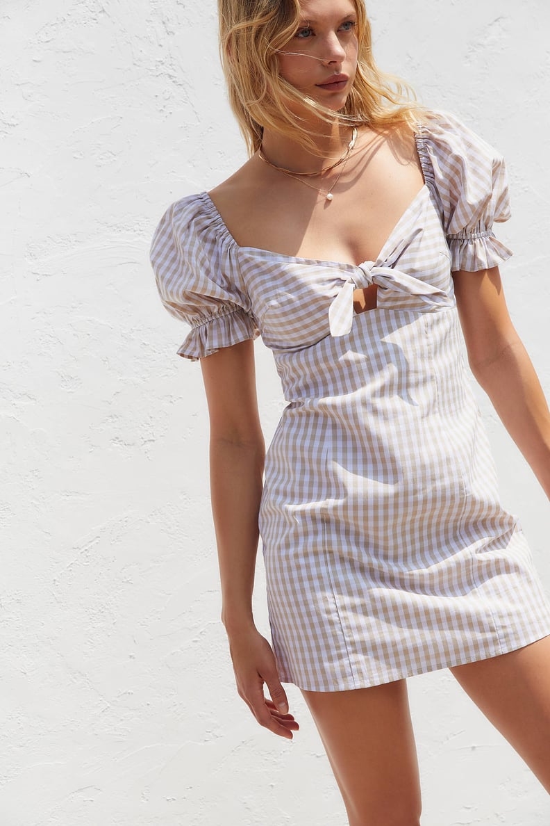 UO Katie Gingham Tie-Front Mini Dress