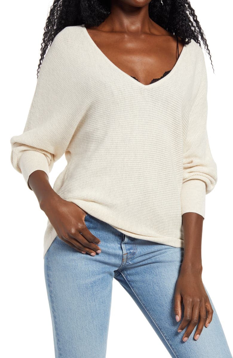 Leith Dolman Sleeve V-Neck Sweater