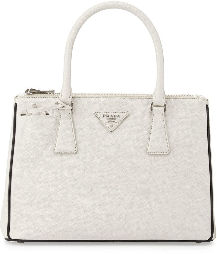 Prada Saffiano Lux Double-Zip Tote Bag, White/Black (Talco+Nero) | Chrissy  Teigen's New Summertime Bag Belongs Right on Your Arm | POPSUGAR Fashion  Photo 13