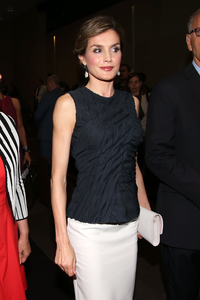 Queen Letizia's Nina Ricci Crinkle Top July 2016