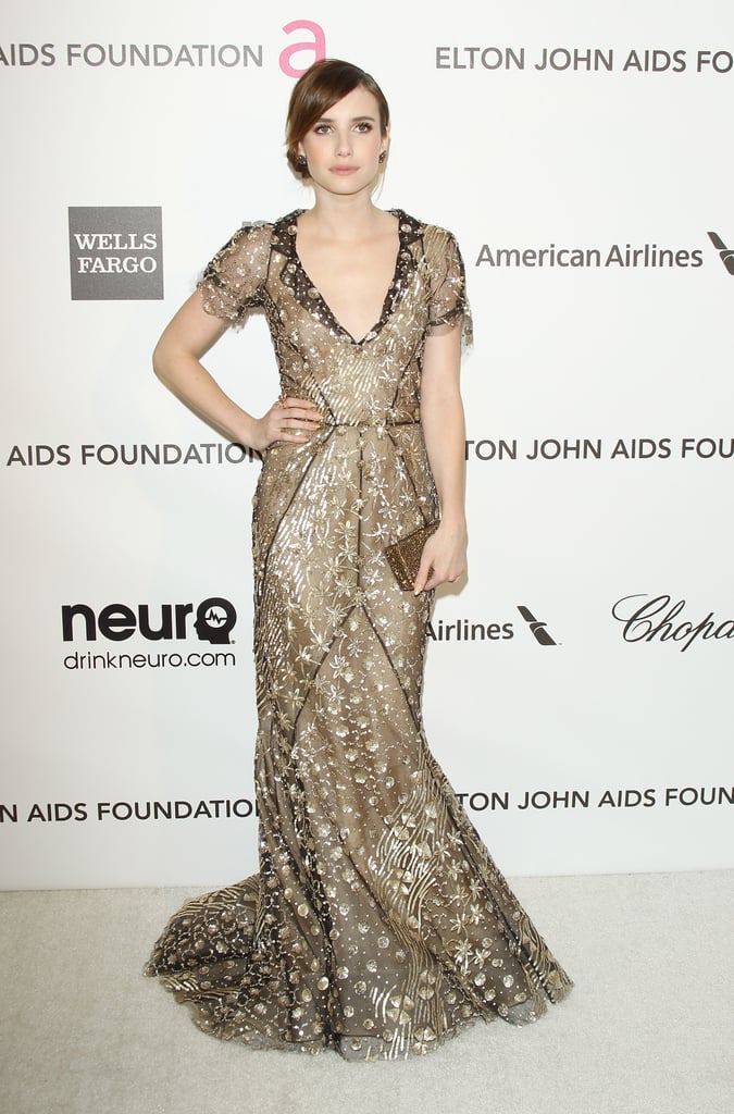 Emma oozed Old Hollywood glamour in an ornate Oscar de la Renta gown in February 2013.