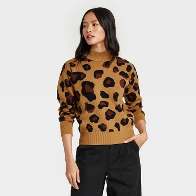Who What Wear Leopard Print Turtleneck Pullover Sweater