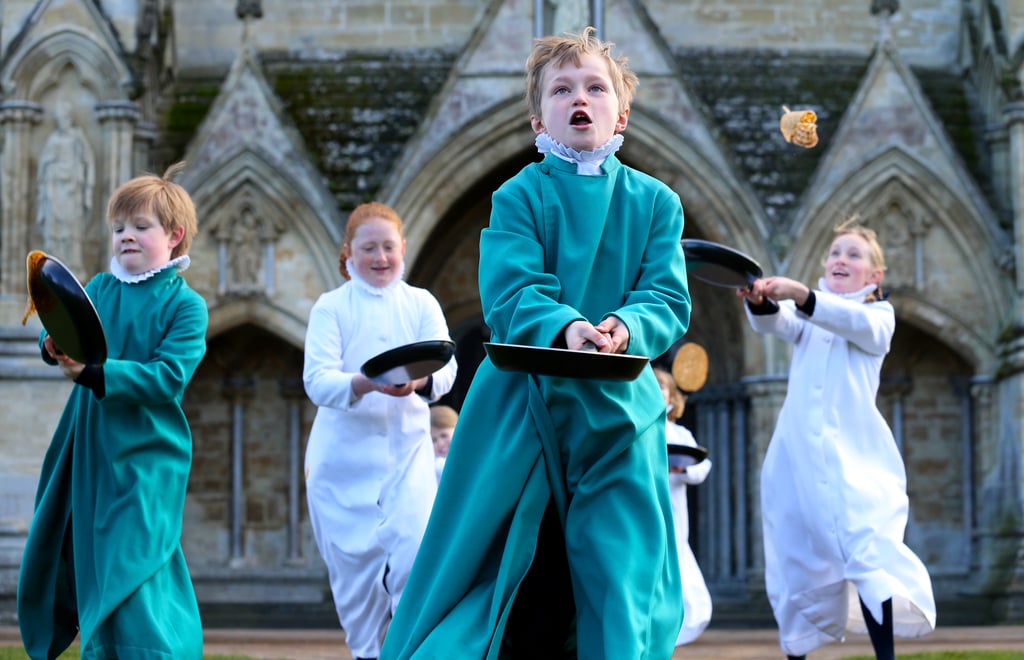 Young Choristers of Salisbury Cathedral Choir in England flipped pancakes to mark Shrove Tuesday.
