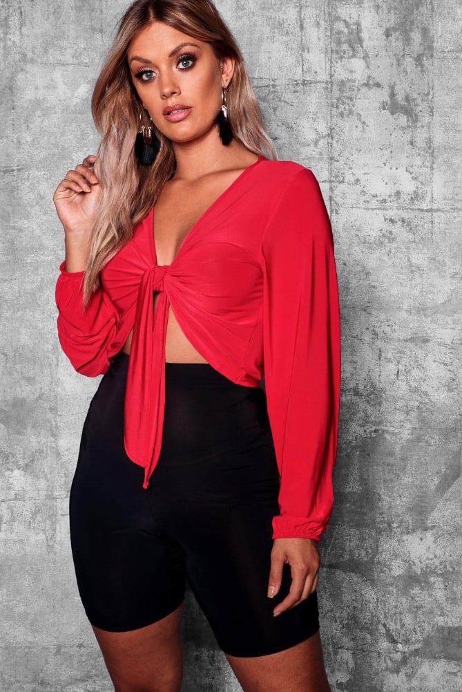 Boohoo Tie Front Slinky Top