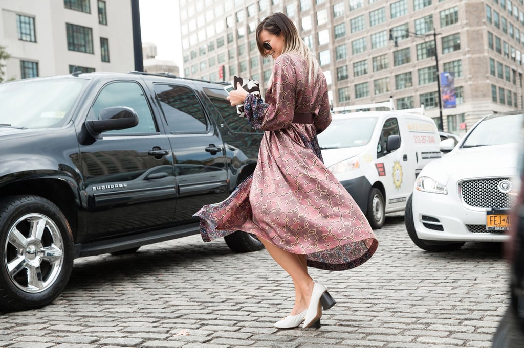 Danielle Bernstein wearing a Dries Van Noten dress and Céline shoes.