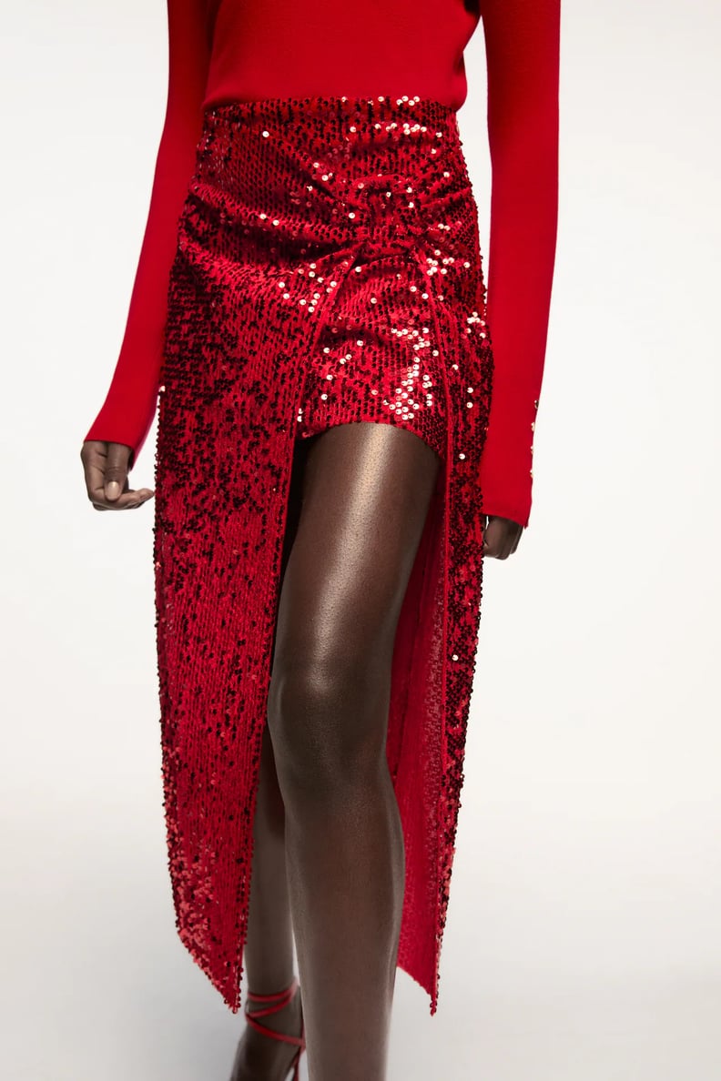 A Fiery Red: Sequin Velvet Skirt