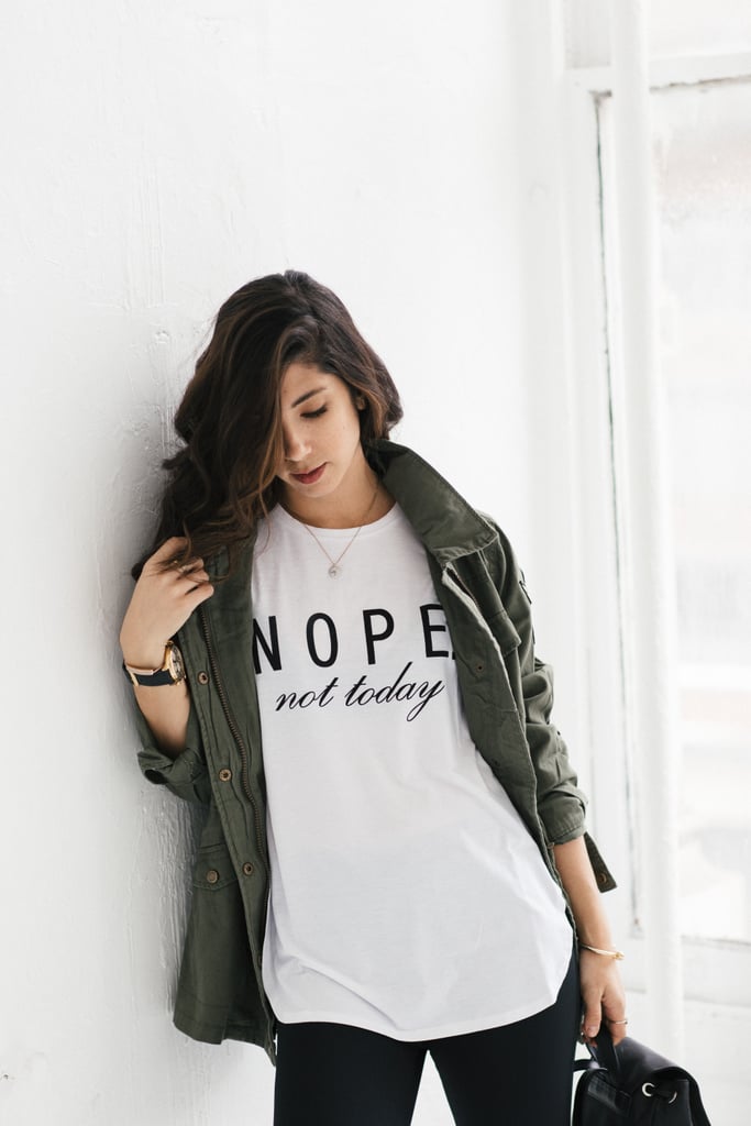 She topped off the look with delicate jewelry, including stacked wristwear and a dainty necklace.


 !function(doc,s,id){ var e, p, cb; if(!doc.getElementById(id)) { e = doc.createElement(s); e.id = id; cb = new Date().getTime().toString(); p = '//shopsensewidget.shopstyle.com/widget-script.js?cb=1490644216496?cb=' + cb; e.src = p; doc.body.appendChild(e); } if(typeof window.ss_shopsense === 'object'){ if(doc.readyState === 'complete'){ window.ss_shopsense.init(); } } }(document, 'script', 'shopsensewidget-script');