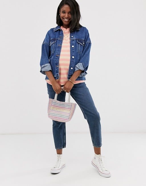 ASOS DESIGN Maternity denim boiler suit in mid wash