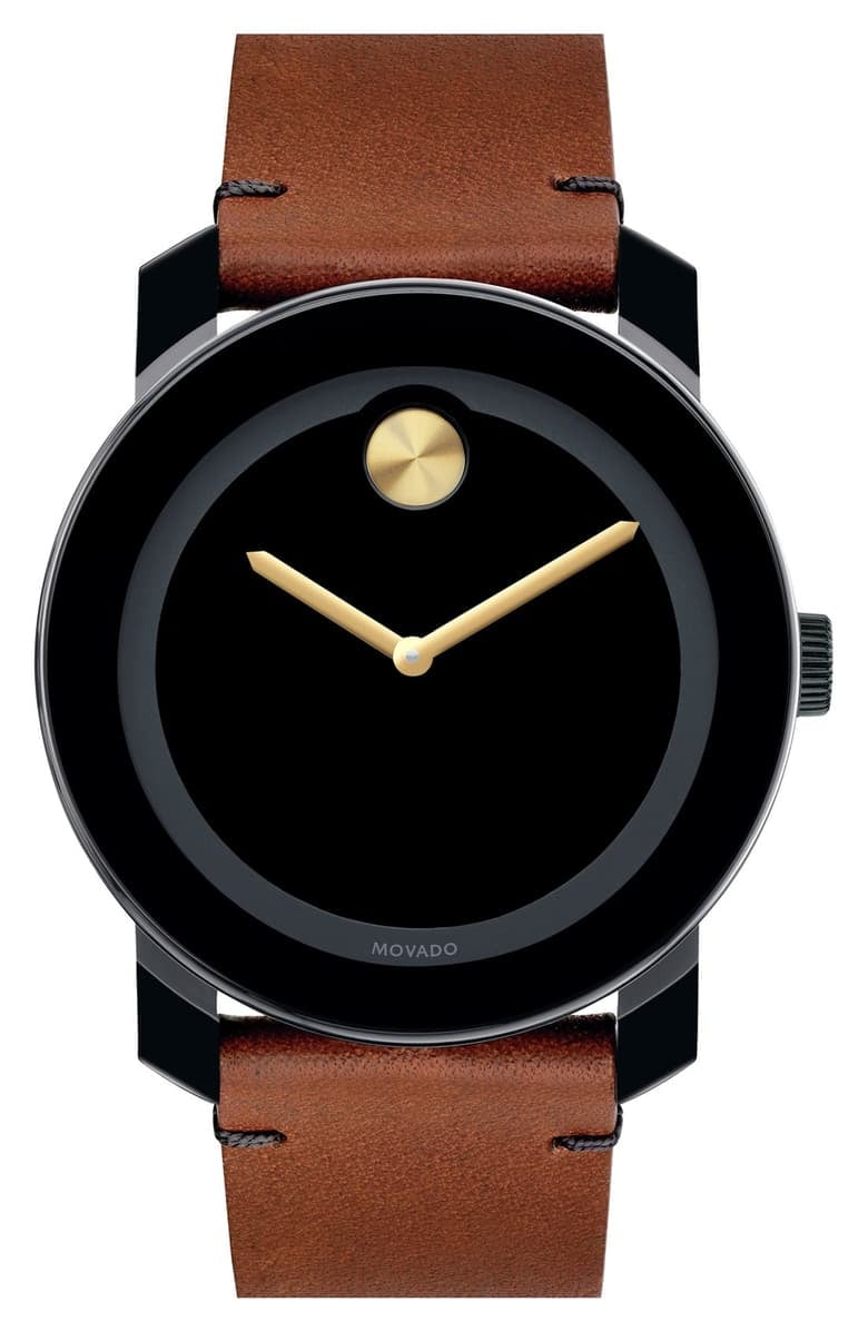 Movado Bold Leather Strap Watch