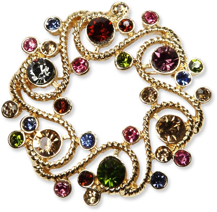 Jones New York Multi-Color Stone Wreath Pin Box Brooch