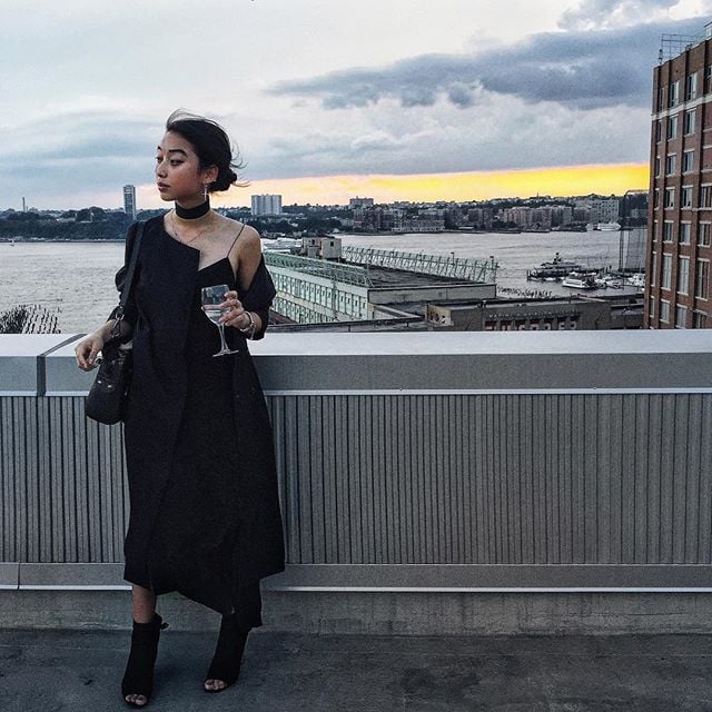 Wear it layered under a jacket and paired with an open-toed heel.