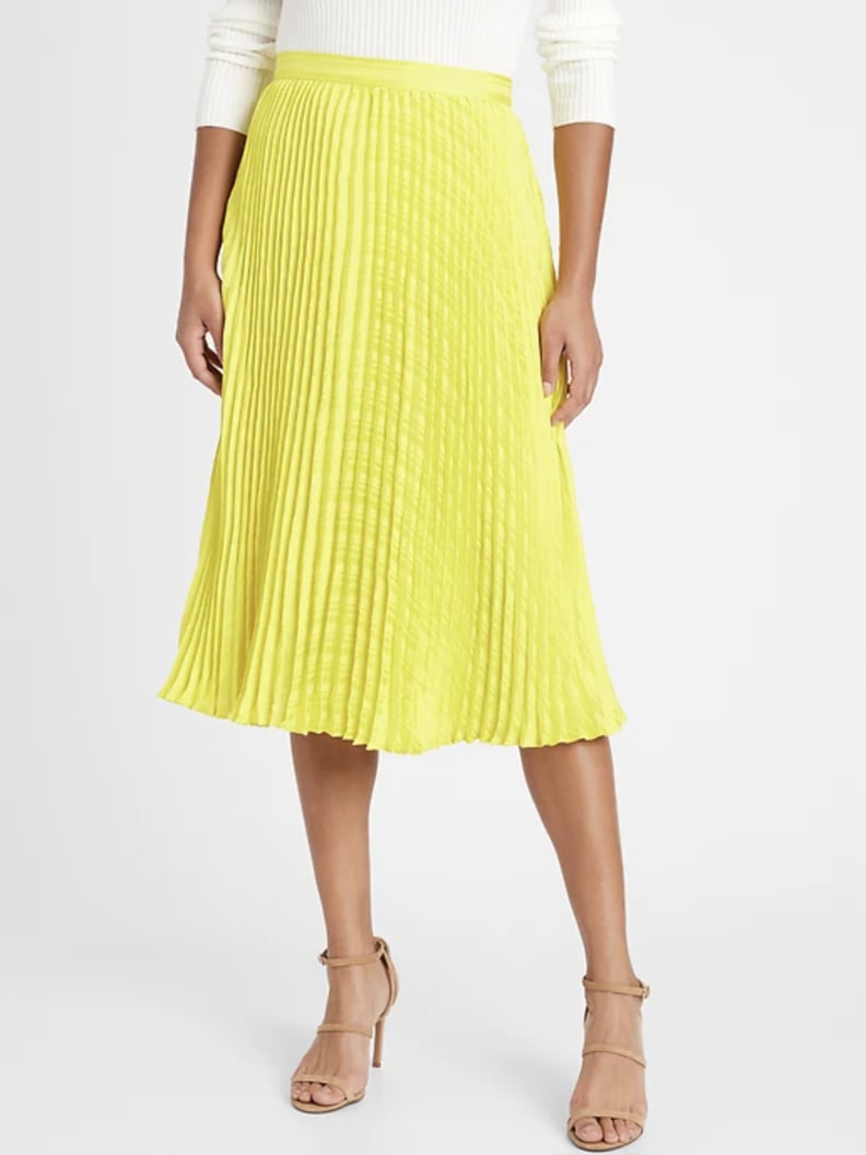 Banana Republic Yellow Pleated Midi Skirt