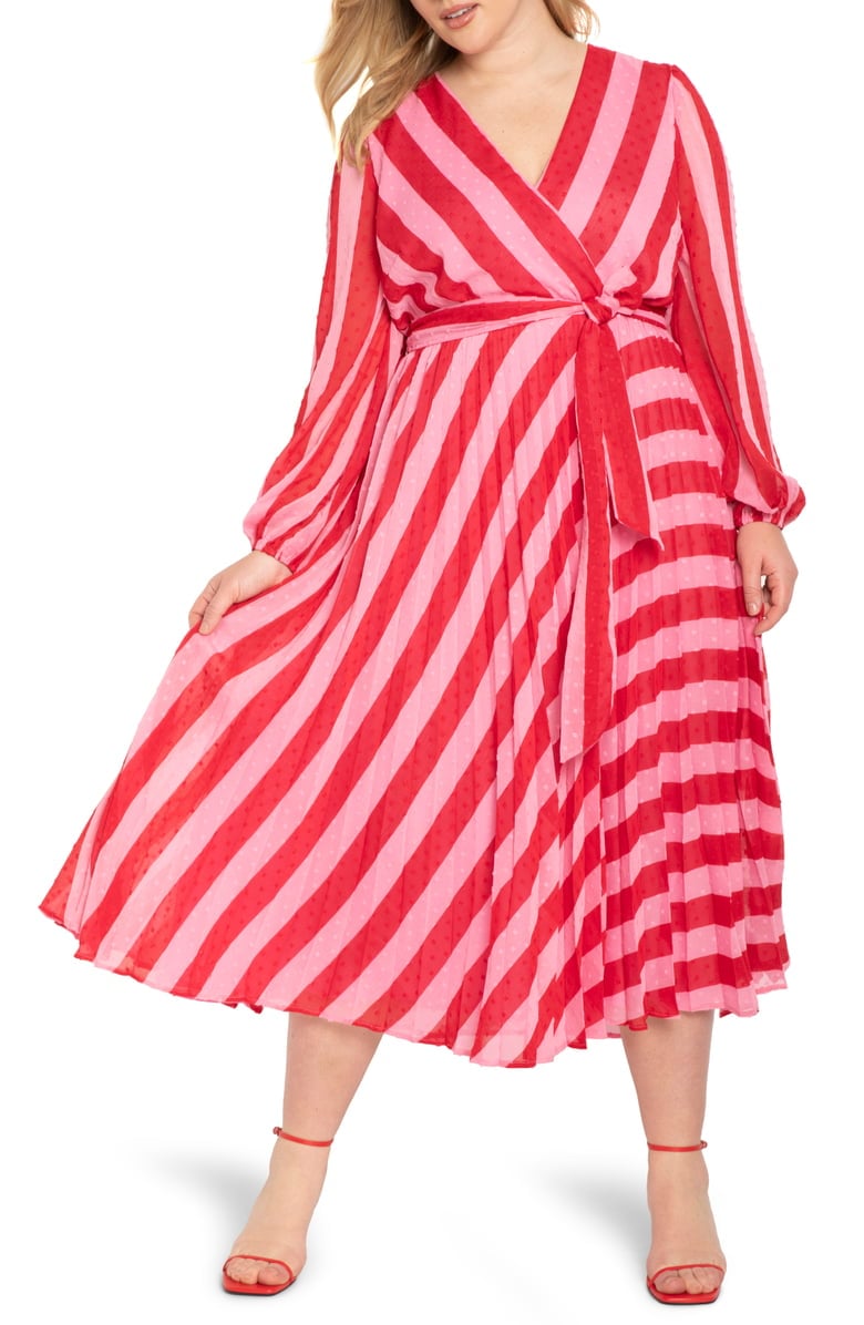 Stripe Long Sleeve Wrap Dress
