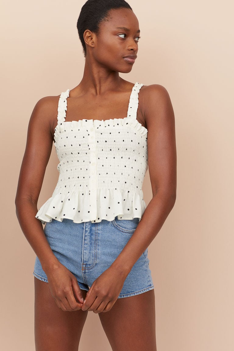 H&M Smocked Linen-Blend Top