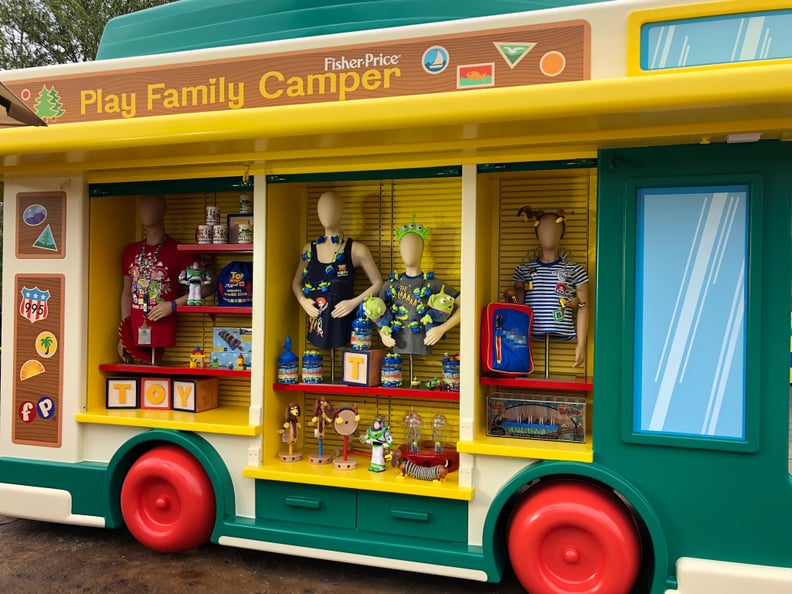 Visit one of the two merchandise carts, which are actually toy trucks.