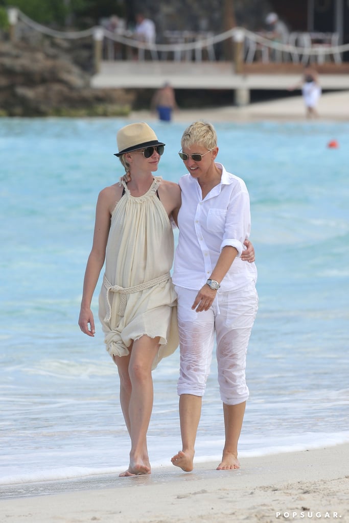 Ellen DeGeneres and Portia de Rossi took a romantic walk on the beach during a St. Barts getaway in December 2012.