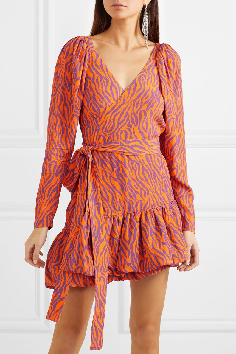 Rotate Birger Christensen Zebra-Print Twill Wrap Mini Dress