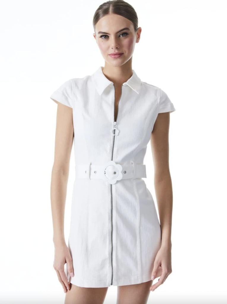 Alice + Olivia Tam Flower Belt Denim Mini Dress