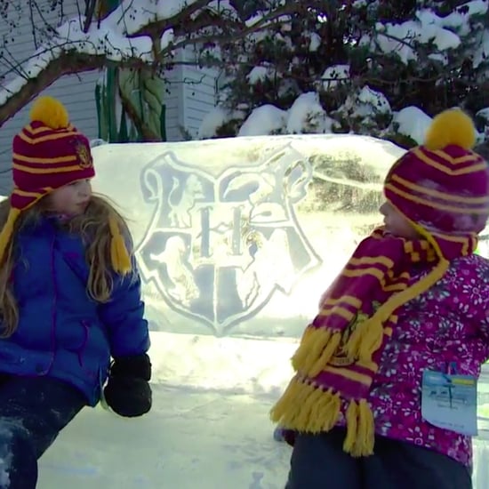 Dad Sculpts Hogwarts Out of Ice on Front Lawn For Daughters