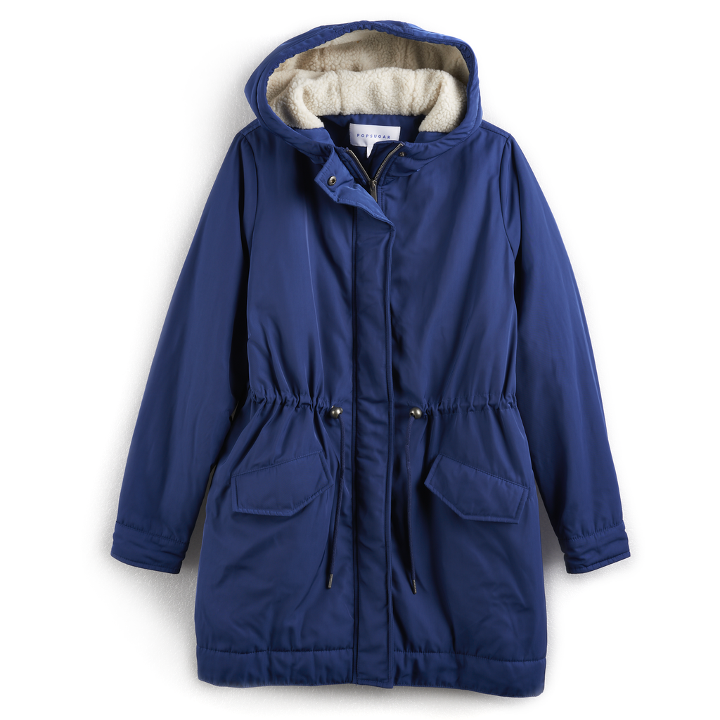 Sherpa-Hood Drawstring Parka in Blue