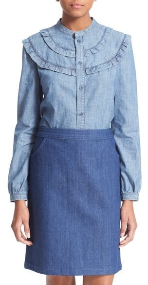 A.P.C. 'Stevy' Ruffle Chambray Top ($235)