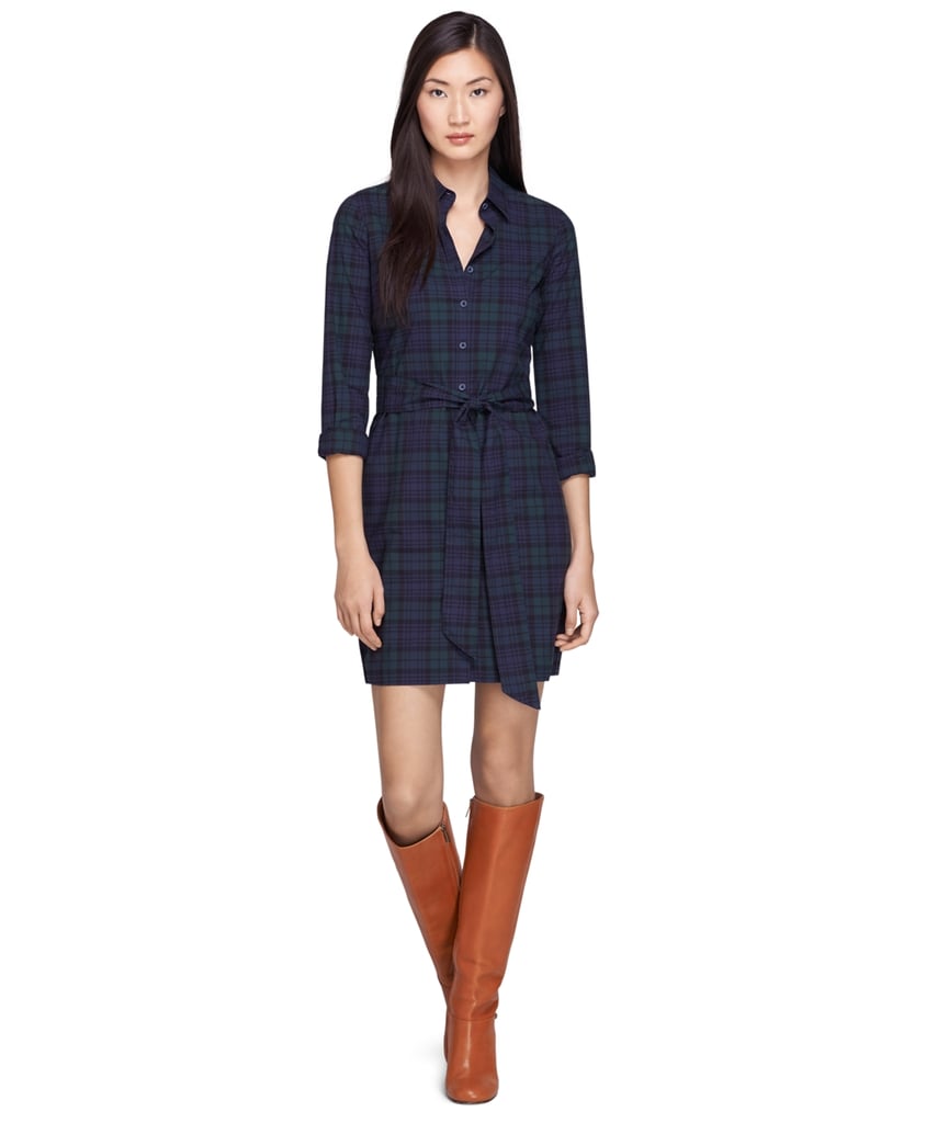 Brooks Brothers Long-Sleeve Cotton Black Watch Dress